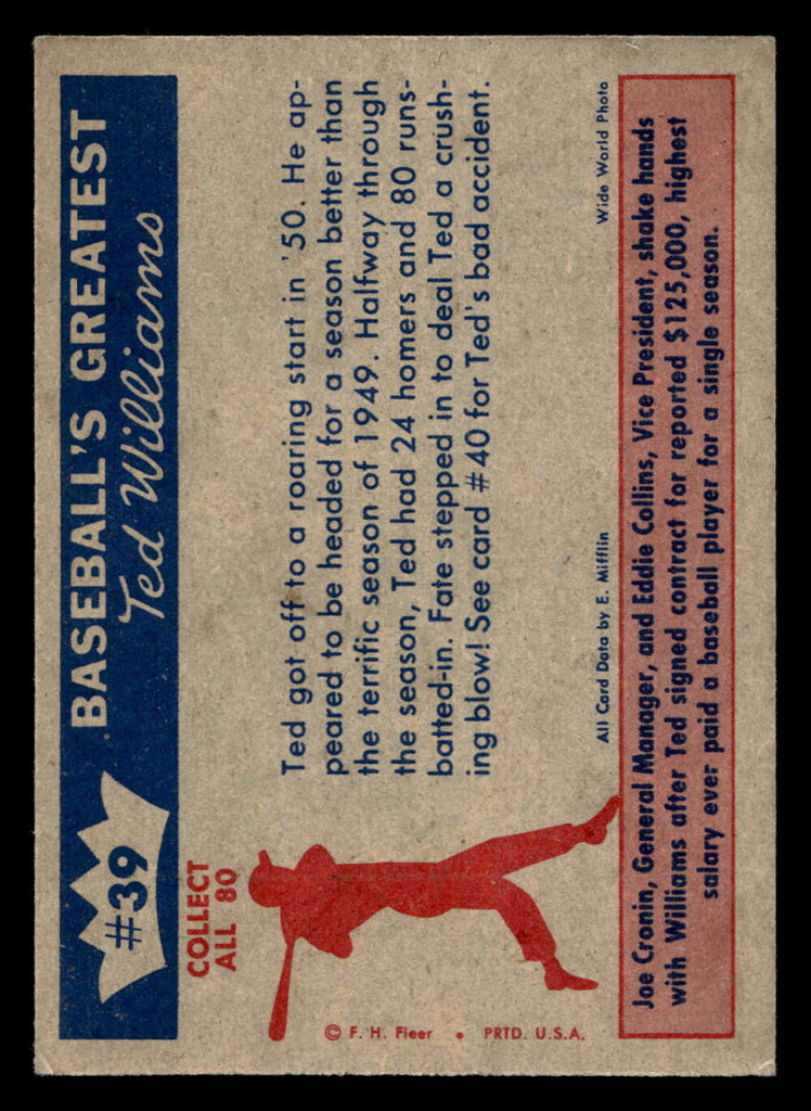 1959 Fleer Ted Williams #39 1950 - Great Start VG-EX 