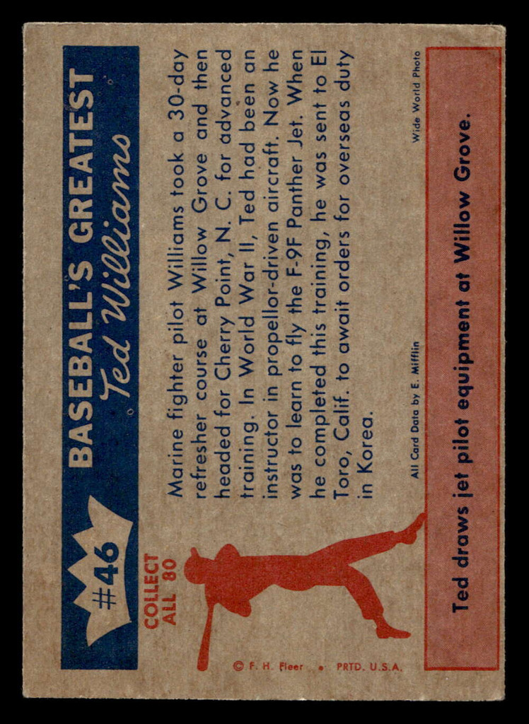 1959 Fleer Ted Williams #46 1952 - Ready For Combat Very Good 