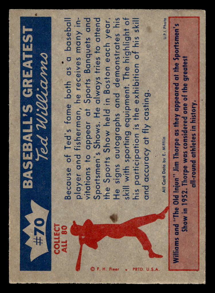 1959 Fleer Ted Williams #70 Ted Williams and Jim Thorpe Excellent+  ID: 424596