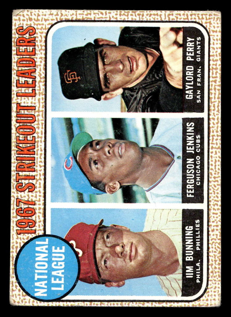 1968 Topps #11 Jim Bunning/Fergie Jenkins/Gaylord Perry N.L. Strikeout Leaders VG-EX 