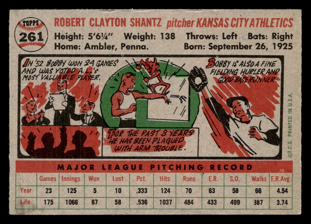 1956 Topps #261 Bobby Shantz Excellent+  ID: 426010