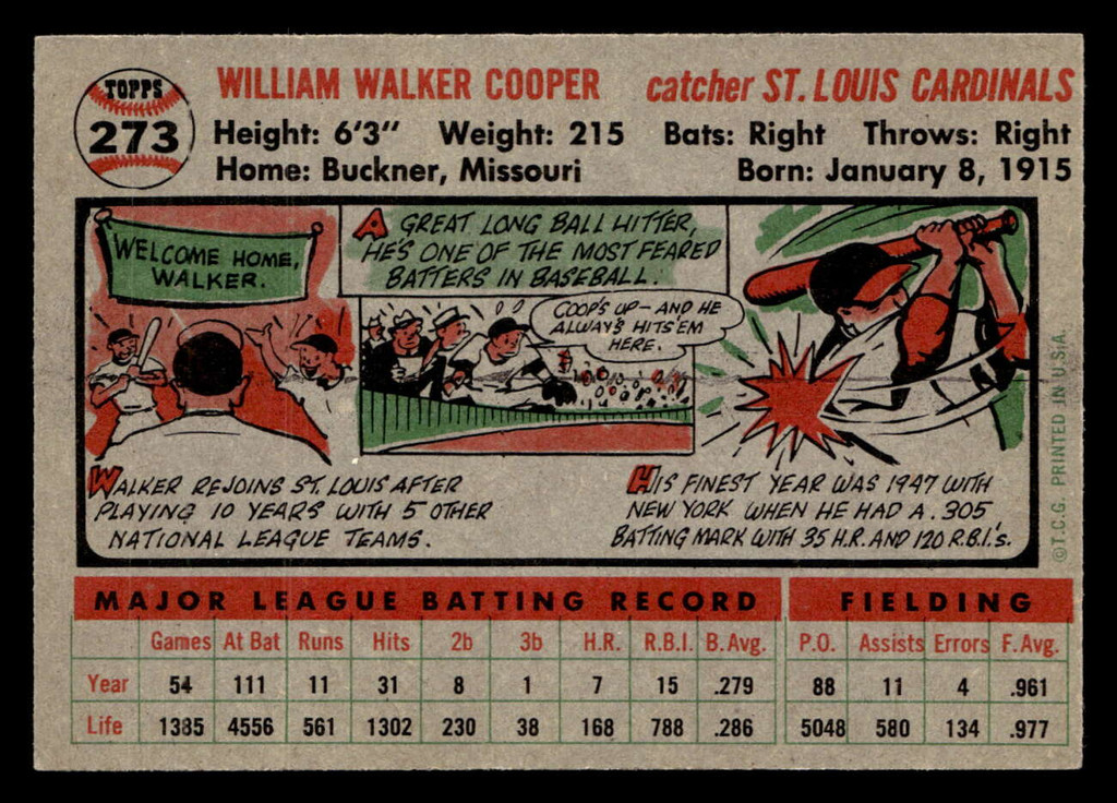 1956 Topps #273 Walker Cooper Near Mint  ID: 426030
