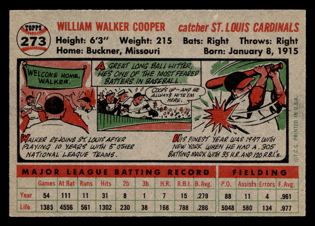 1956 Topps #273 Walker Cooper Near Mint  ID: 426031