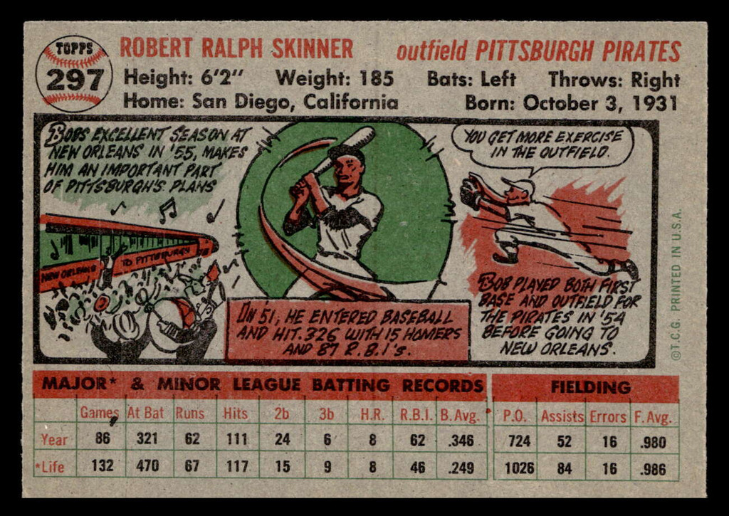 1956 Topps #297 Bob Skinner Near Mint  ID: 426076