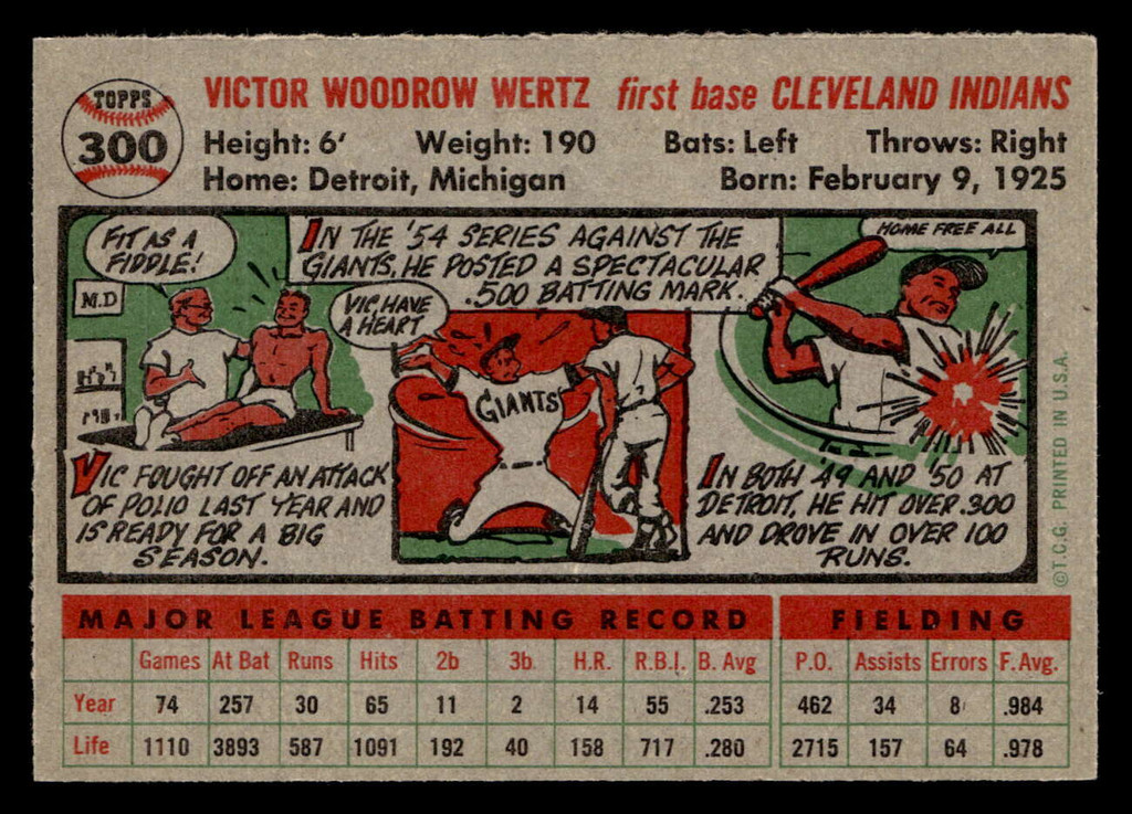 1956 Topps #300 Vic Wertz Ex-Mint  ID: 426083