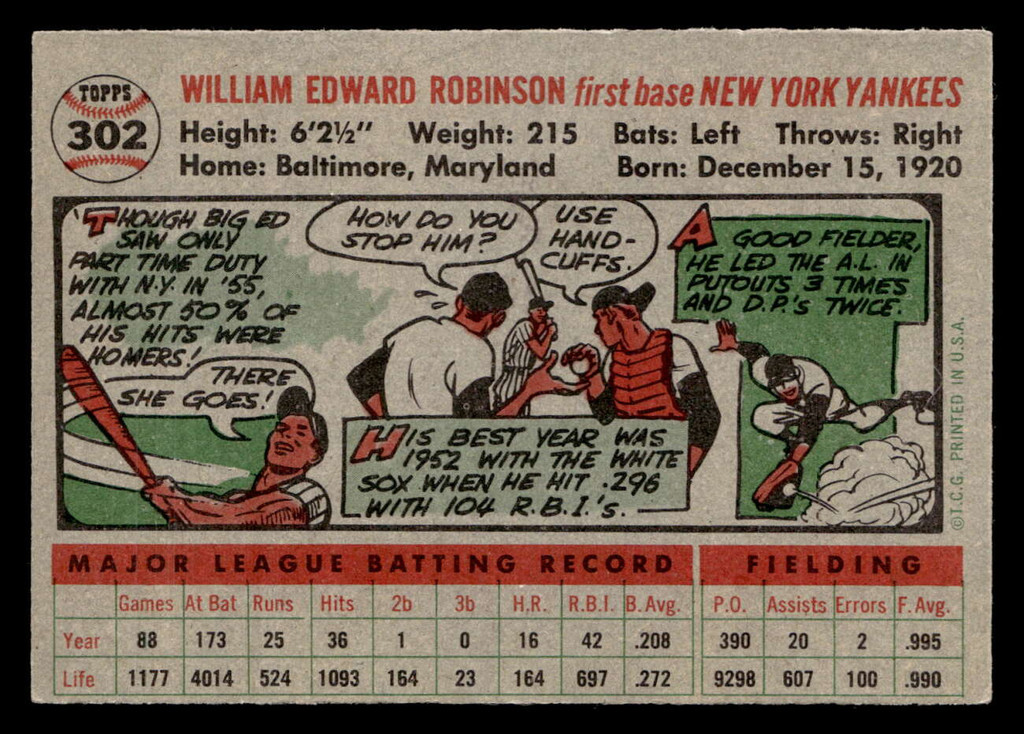 1956 Topps #302 Eddie Robinson Ex-Mint  ID: 426088