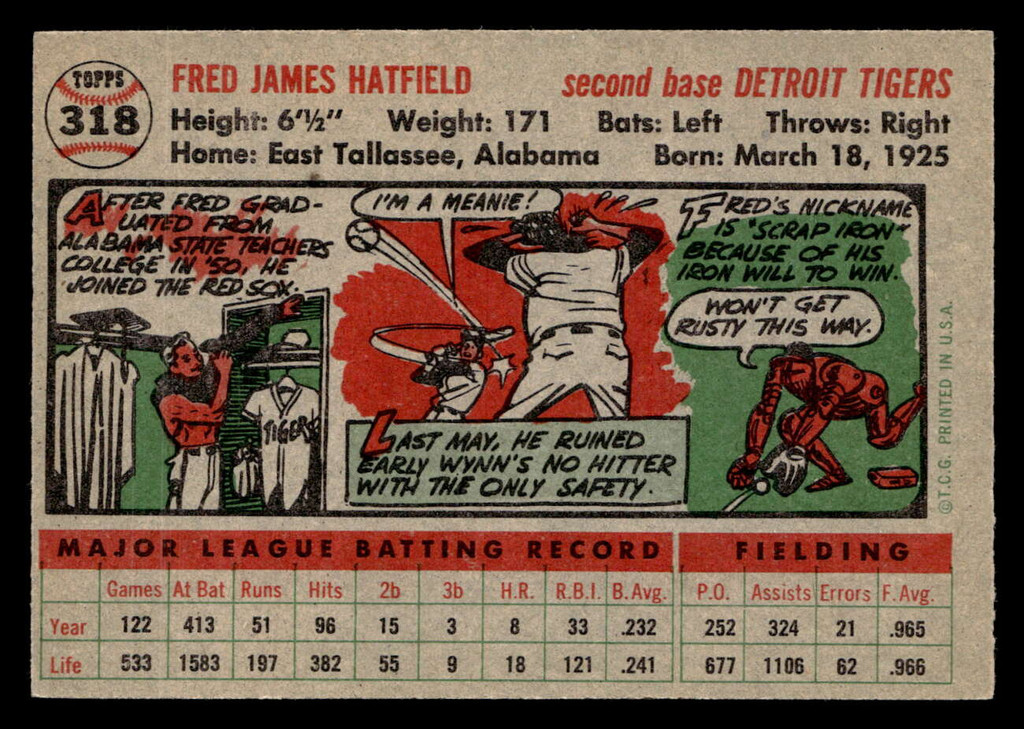 1956 Topps #318 Fred Hatfield Ex-Mint  ID: 426109