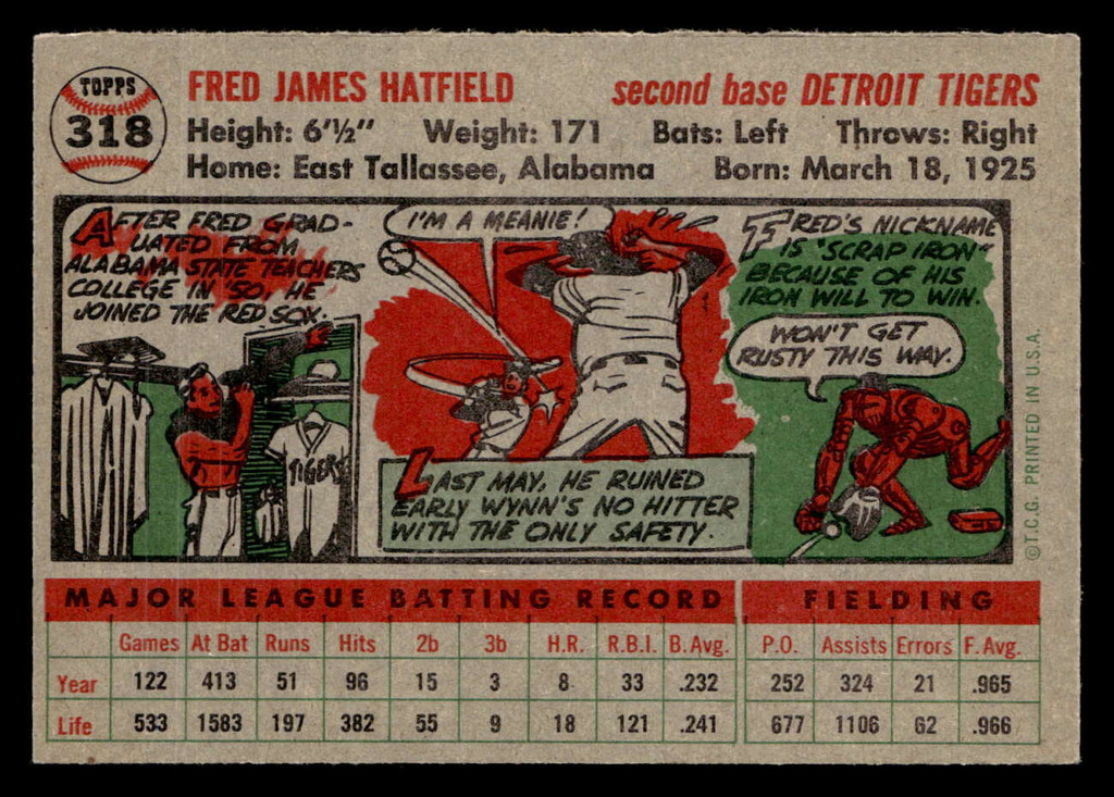 1956 Topps #318 Fred Hatfield Ex-Mint  ID: 426111