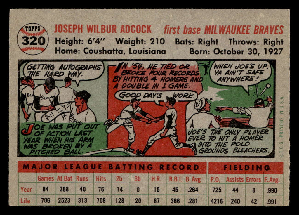 1956 Topps #320 Joe Adcock Ex-Mint  ID: 426114