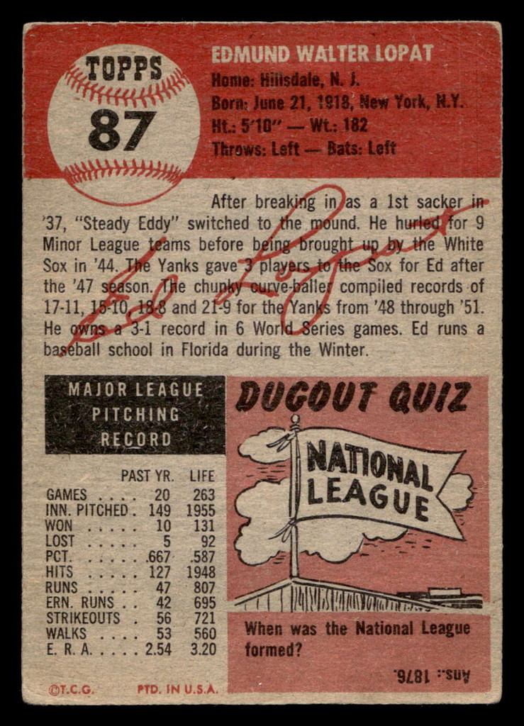 1953 Topps #87 Ed Lopat G-VG 