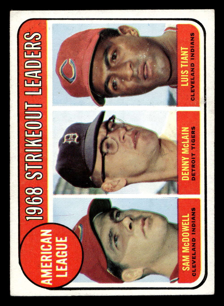 1969 Topps #11 Sam McDowell/Denny McLain/Luis Tiant A.L. Strikeout Leaders VG-EX 