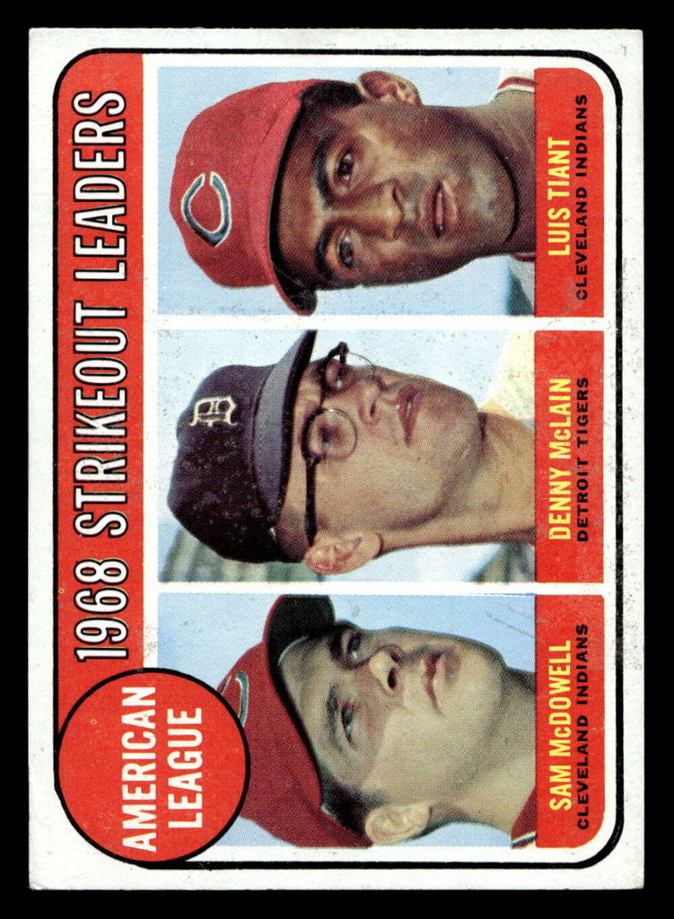1969 Topps #11 Sam McDowell/Denny McLain/Luis Tiant A.L. Strikeout Leaders Very Good  ID: 426469