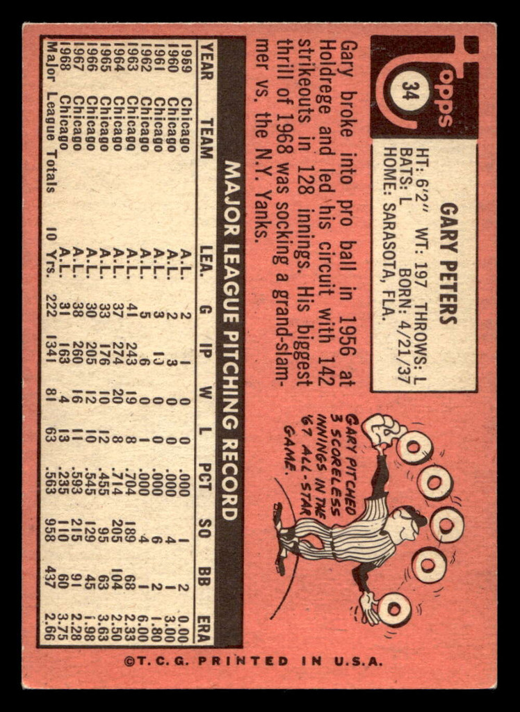 1969 Topps #34 Gary Peters Excellent+  ID: 426536