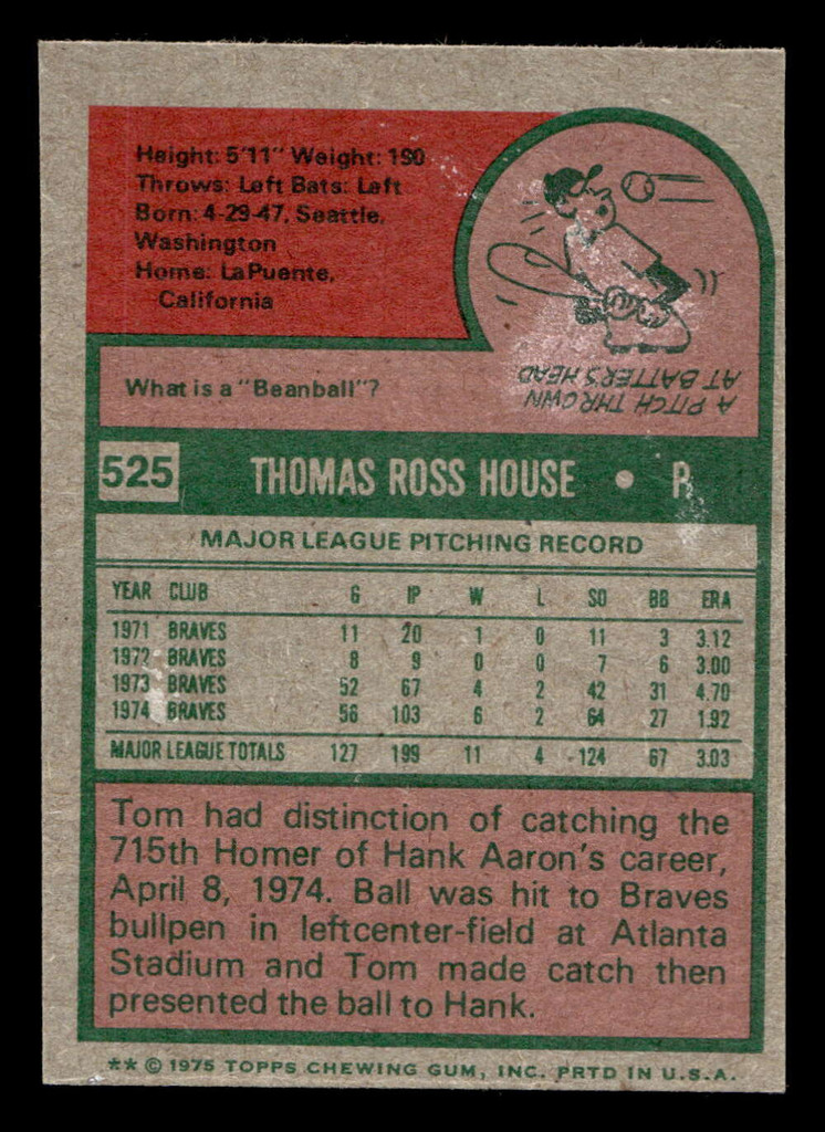 1975 Topps Mini #525 Tom House Ex-Mint  ID: 426645