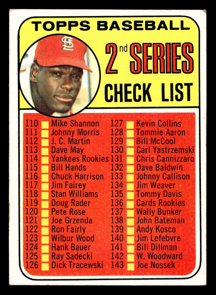 1969 Topps #107 Bob Gibson Checklist 110-218 ERR Excellent+  ID: 427103