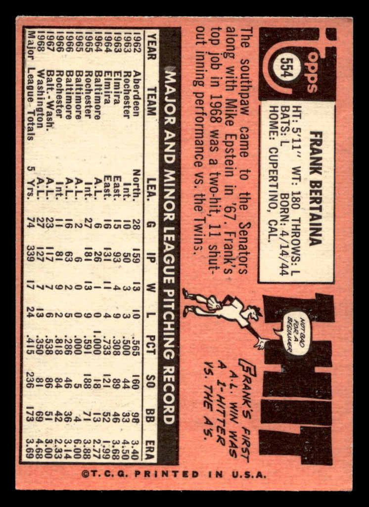 1969 Topps #554 Frank Bertaina Excellent  ID: 428284