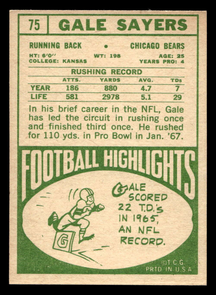 1968 Topps #75 Gale Sayers Ex-Mint  ID: 428910