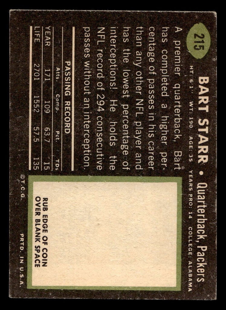 1969 Topps #215 Bart Starr VG-EX 