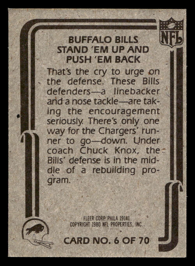 1980 Fleer Team Action #6 Buffalo Bills Near Mint Football 