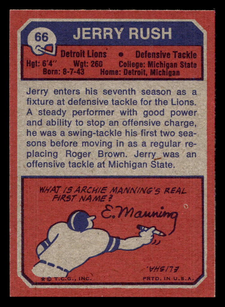 1973 Topps #66 Jerry Rush Near Mint+ 