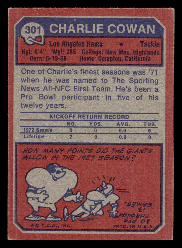 1973 Topps #301 Charlie Cowan Very Good RC Rookie 
