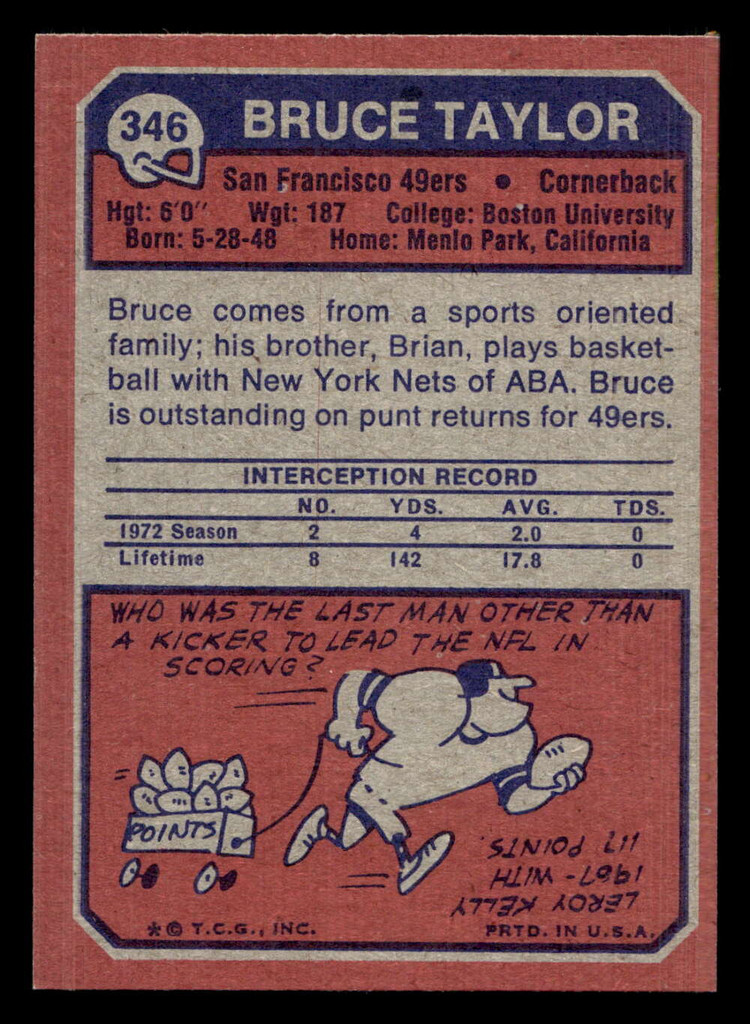 1973 Topps #346 Bruce Taylor Near Mint+ 