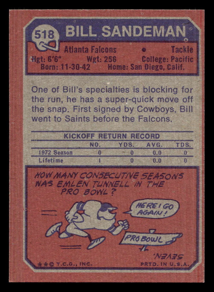 1973 Topps #518 Bill Sandeman UER Near Mint  ID: 429803