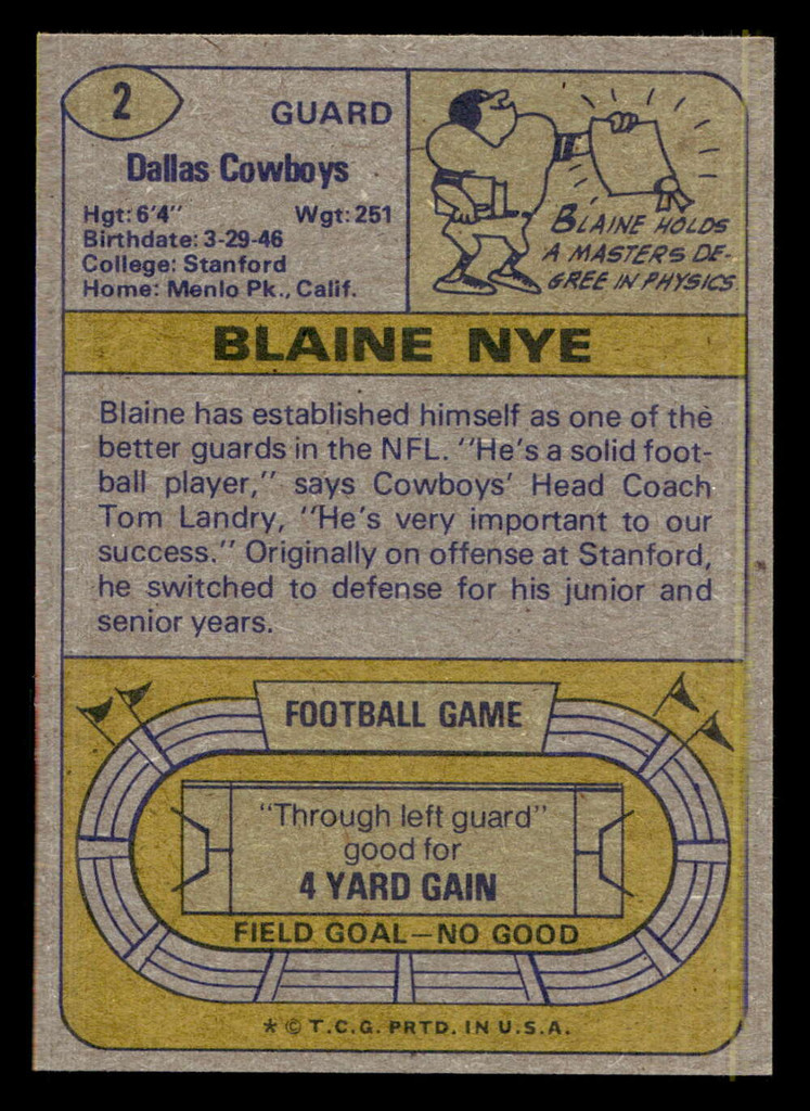 1974 Topps #2 Blaine Nye Ex-Mint 