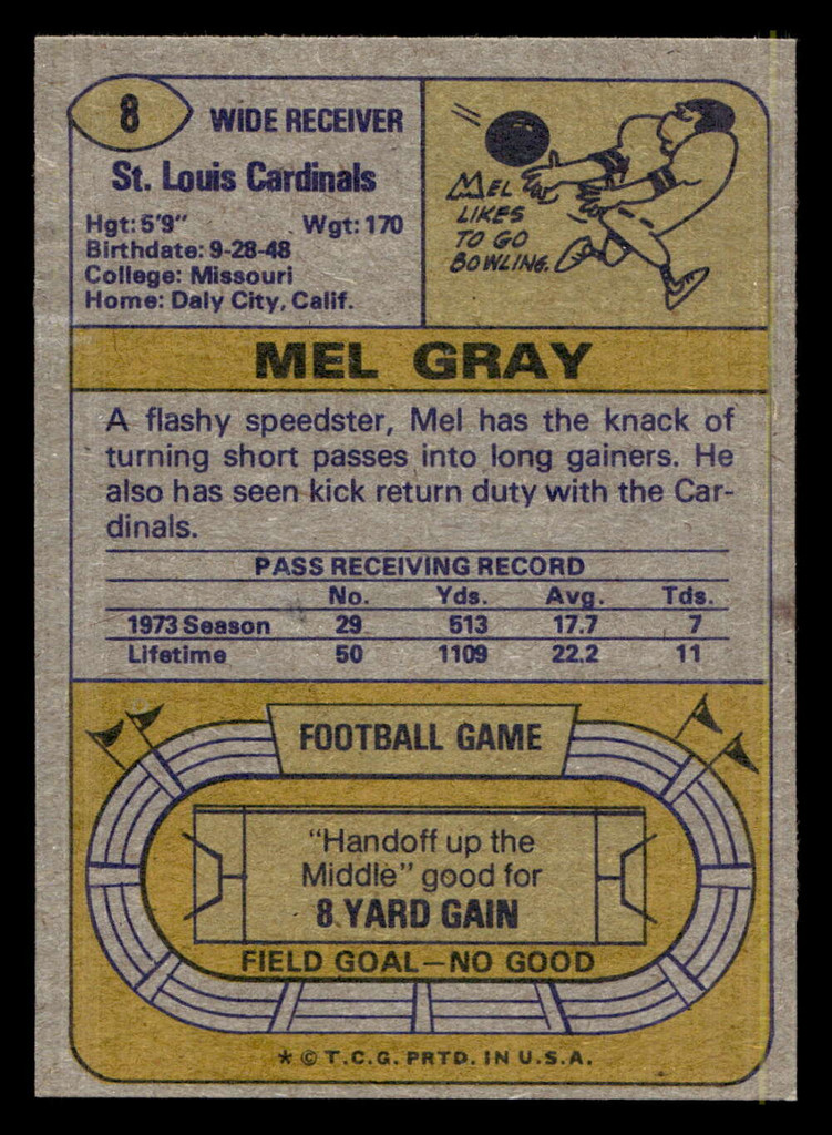 1974 Topps #8 Mel Gray Excellent+ 