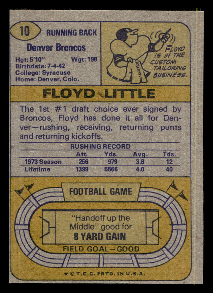 1974 Topps #10 Floyd Little Near Mint  ID: 429822