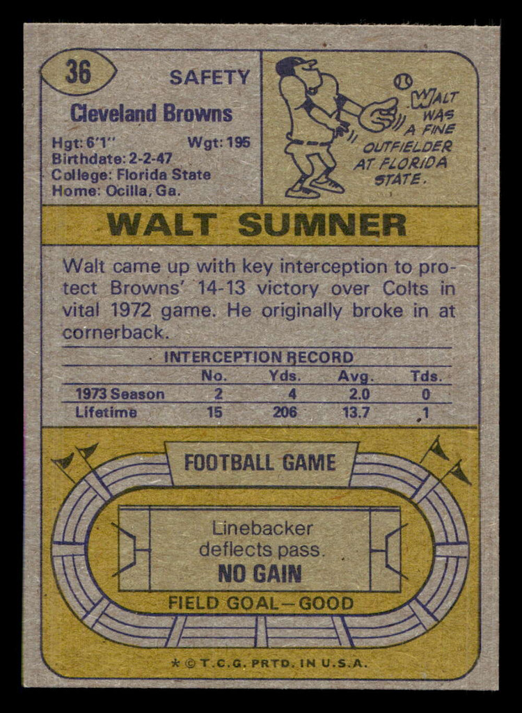 1974 Topps #36 Walt Sumner Near Mint+  ID: 429844