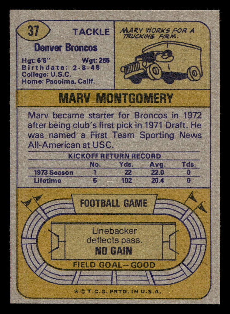 1974 Topps #37 Marv Montgomery Near Mint+  ID: 429845