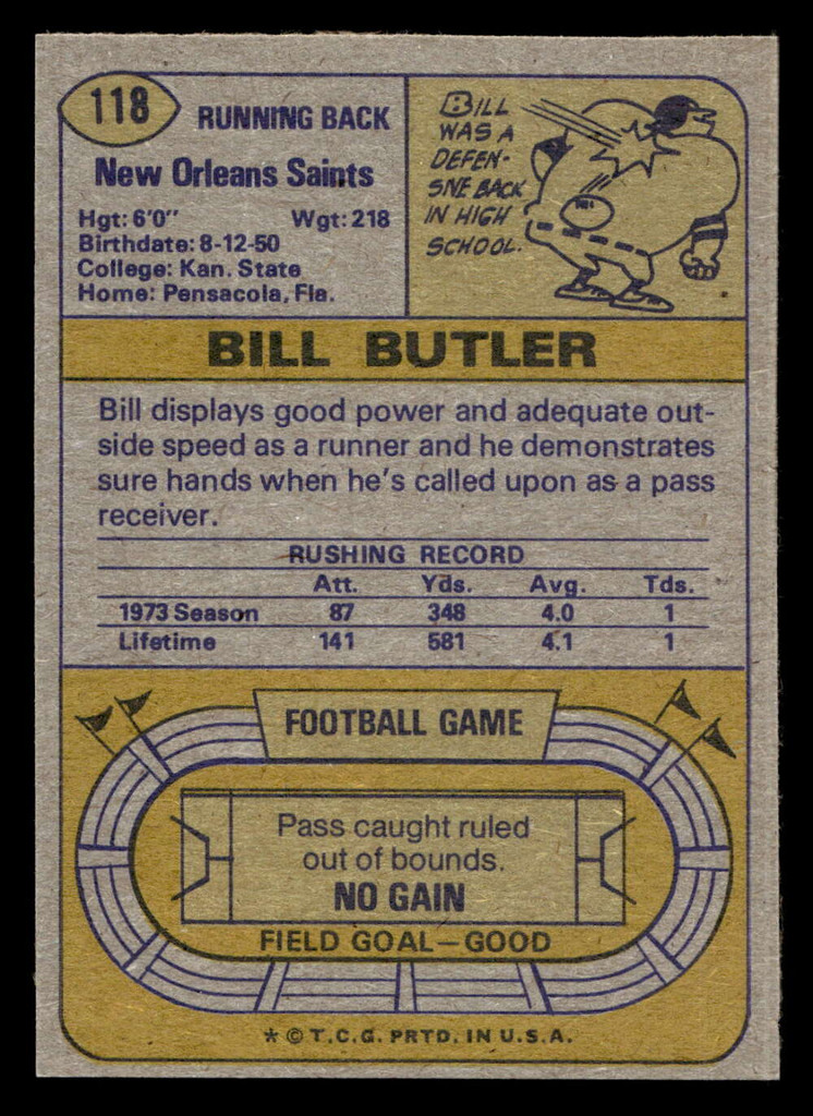 1974 Topps #118 Bill Butler Very Good 