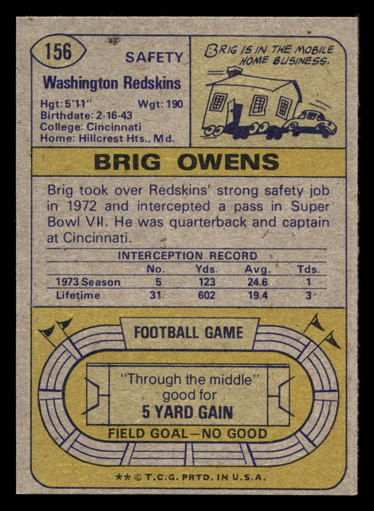 1974 Topps #156 Brig Owens Ex-Mint 