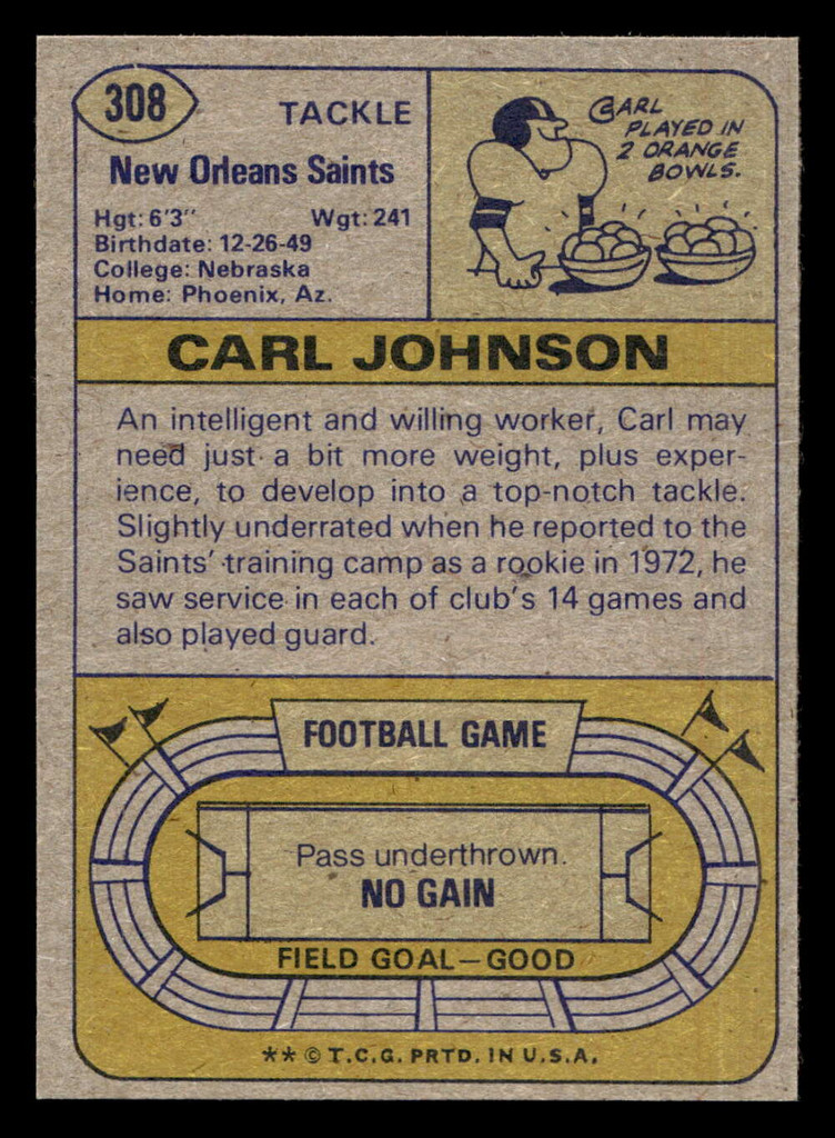 1974 Topps #308 Carl Johnson Near Mint+  ID: 430086