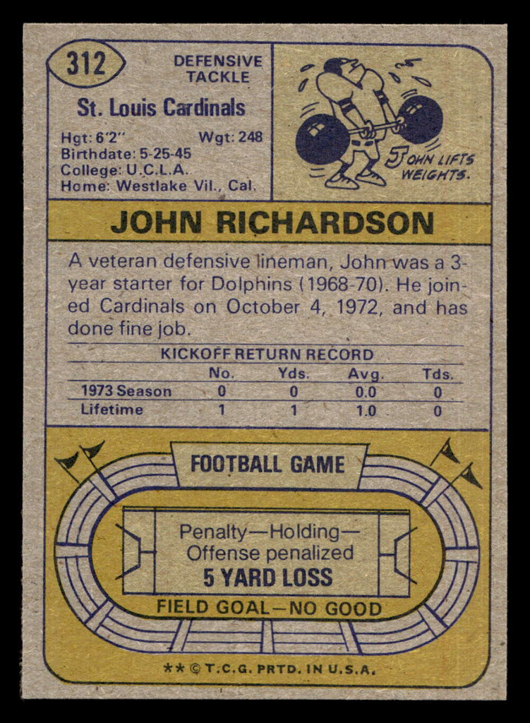 1974 Topps #312 John Richardson Near Mint+  ID: 430090