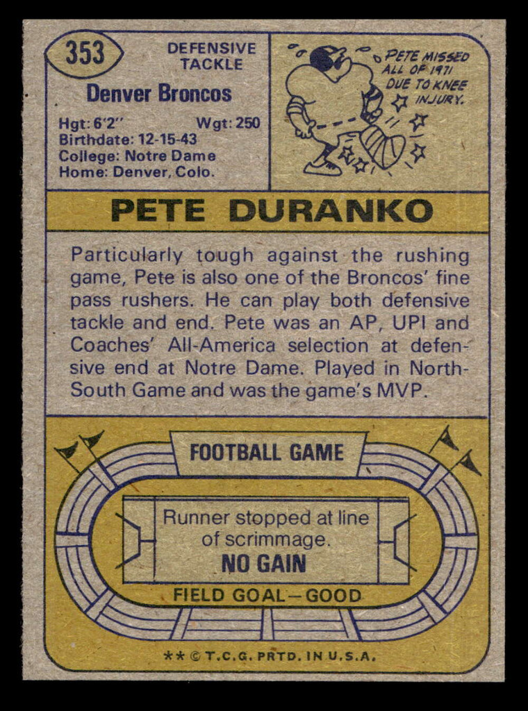 1974 Topps #353 Pete Duranko Near Mint+  ID: 430128