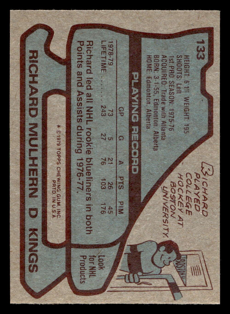 1979-80 Topps #133 Richard Mulhern Near Mint+  ID: 430415