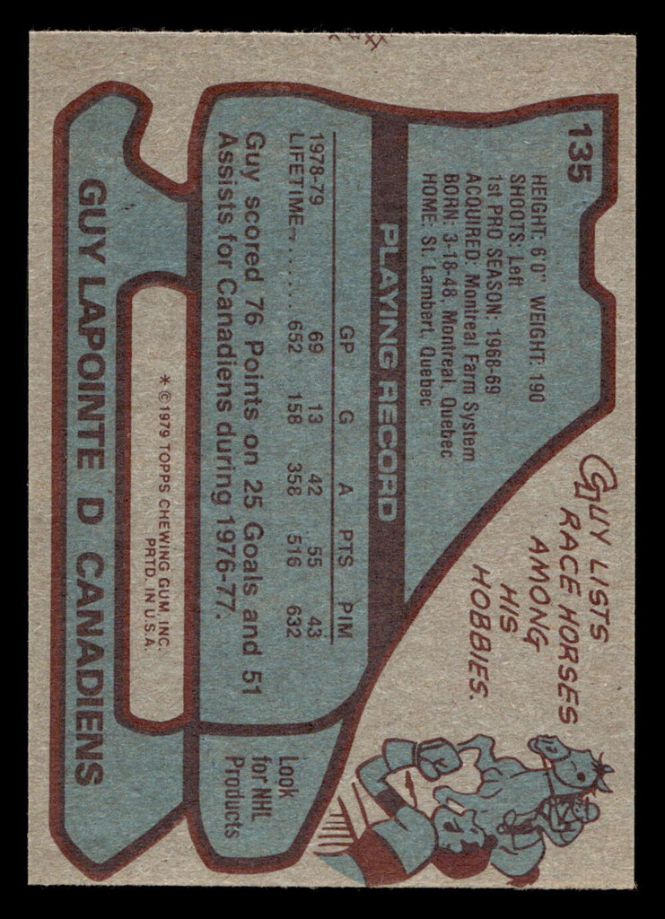 1979-80 Topps #135 Guy Lapointe Near Mint+  ID: 430417