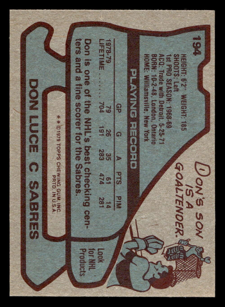 1979-80 Topps #194 Don Luce Near Mint+  ID: 430476