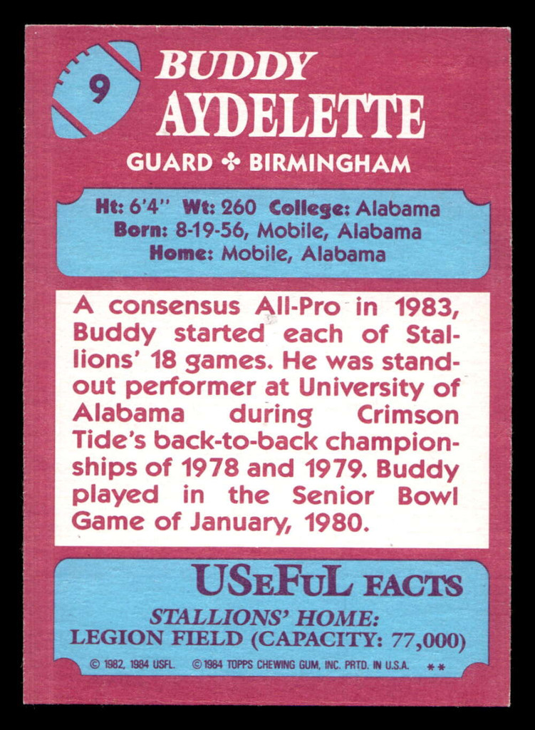 1984 Topps USFL #9 Buddy Aydelette NM-Mint  ID: 430947
