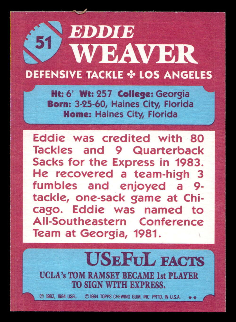 1984 Topps USFL #51 Eddie Weaver NM-Mint  ID: 430988