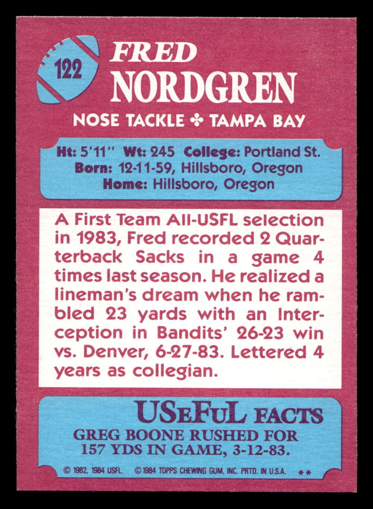 1984 Topps USFL #122 Fred Nordgren NM-Mint  ID: 431057