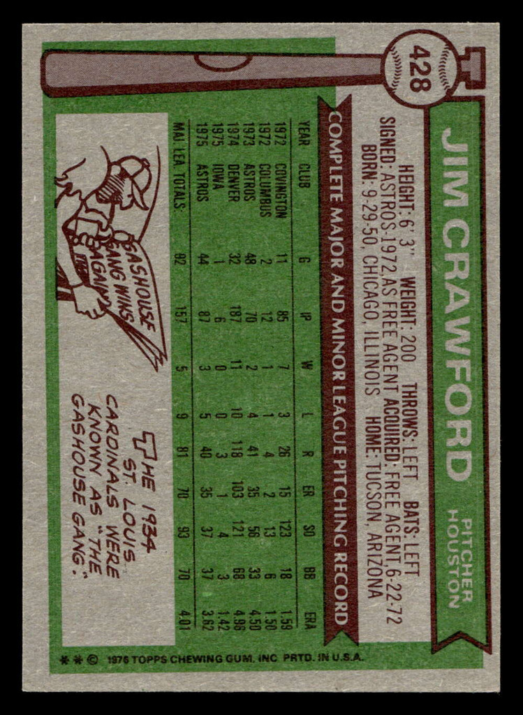 1976 Topps #428 Jim Crawford Ex-Mint 