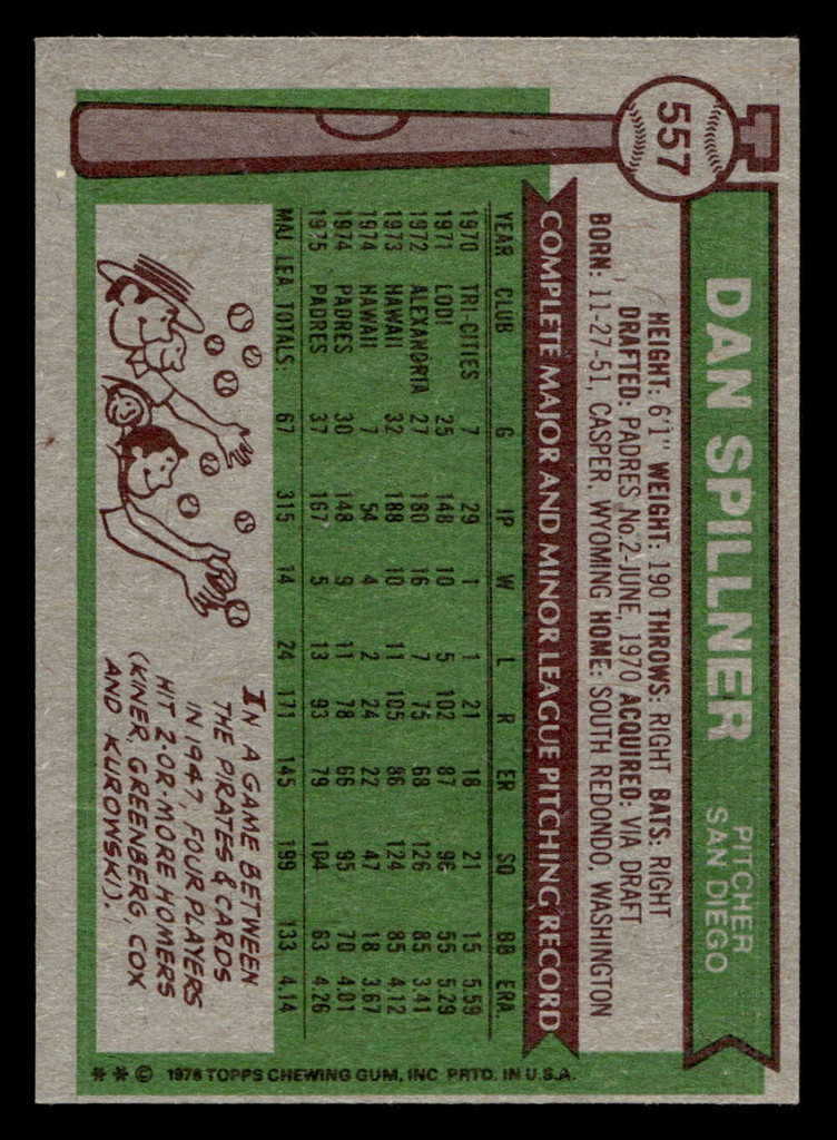 1976 Topps #557 Dan Spillner Near Mint 