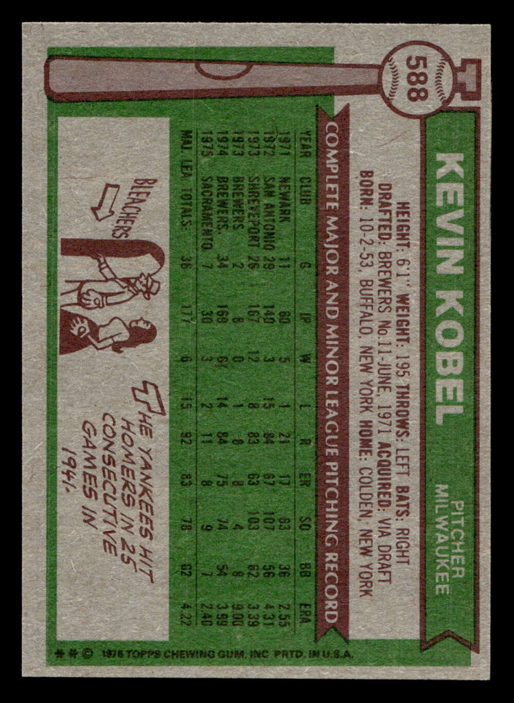 1976 Topps #588 Kevin Kobel Near Mint  ID: 431655