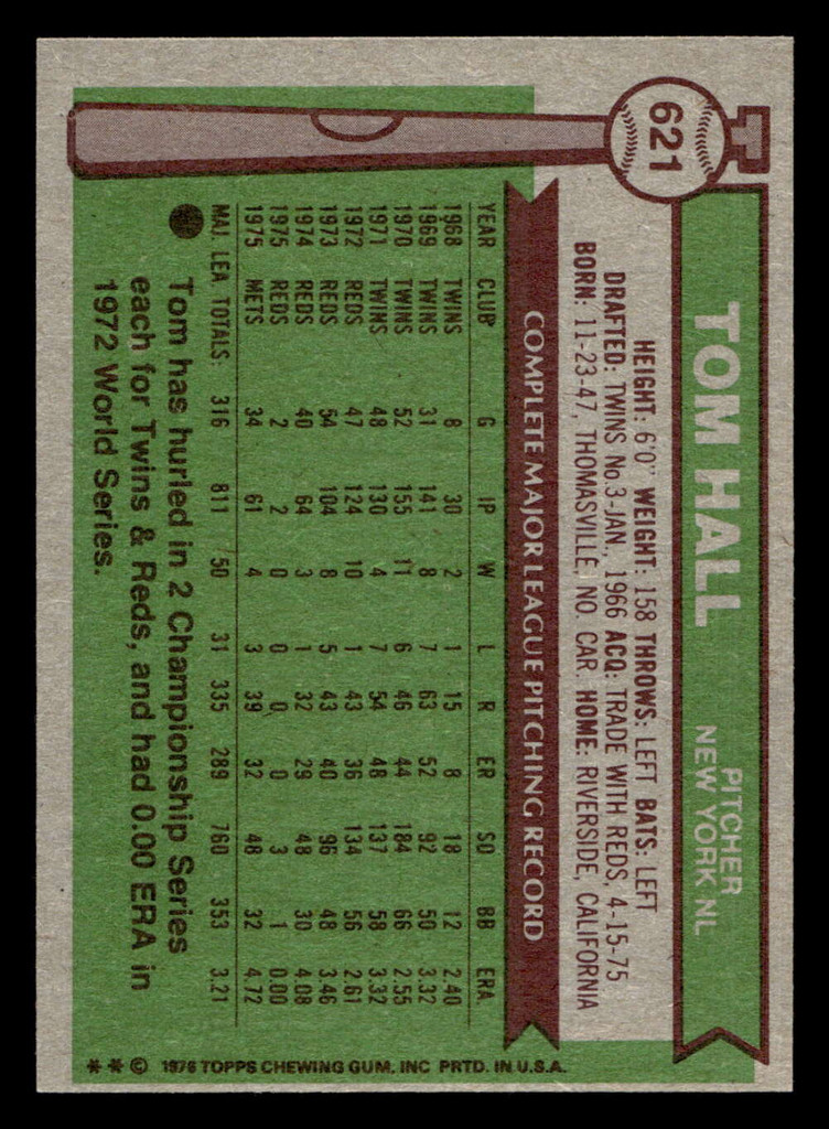 1976 Topps #621 Tom Hall Near Mint 