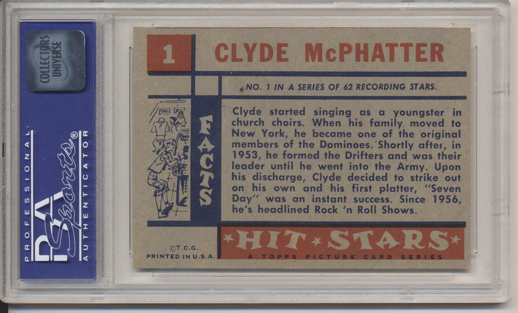 1957 Topps Hit Stars  #1 Clyde McPhatter  PSA 7 NM  #*sku36337