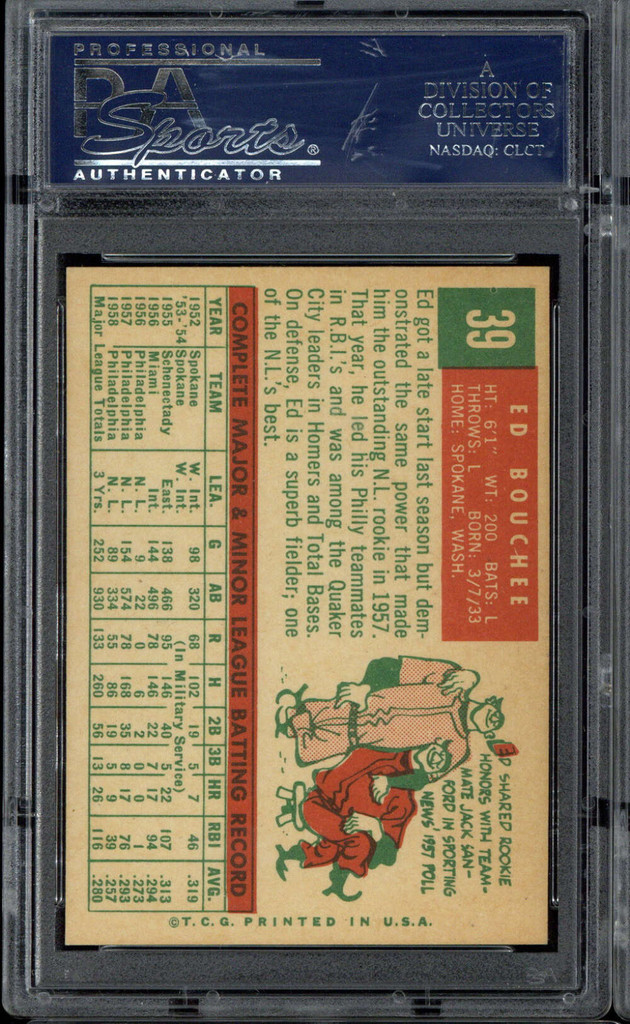 1959 Topps #39 Ed Bouchee PSA 7 Near Mint Phillies