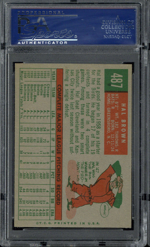 1959 Topps #487 Hal Brown PSA 7 Near Mint Orioles